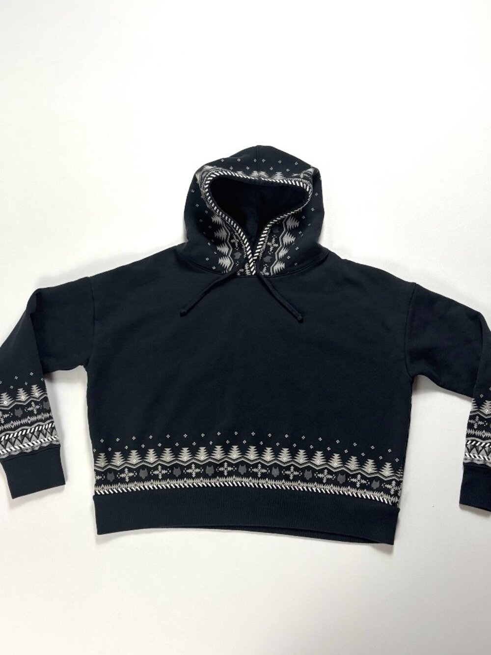 Greyson Womens Hoodie Sweatshirt Cropped Size Small Black Aztec Pattern GUC